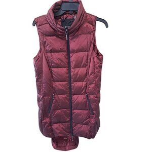 Duck Down Filled Puffer Vest Packable Case Med Women's Latelier Longline Wine